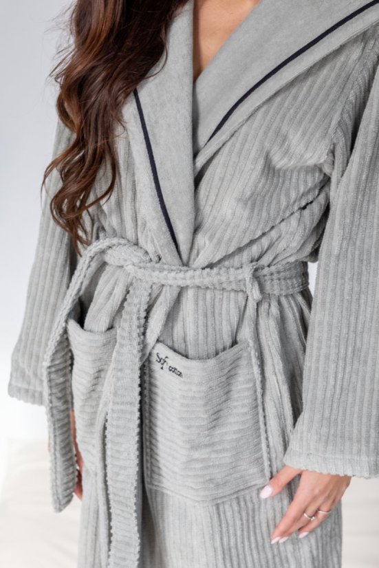 Unisex župan STRIPE s kapucí - Velikost: S, Barva: Šedá