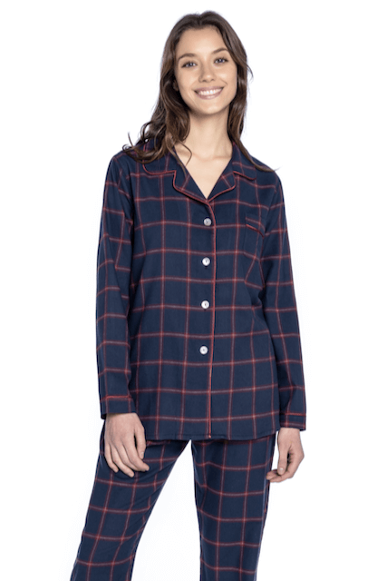 Pijama din flanel pentru femei GEMA - Mărime: M, Culoare: Albastru închis / Navy
