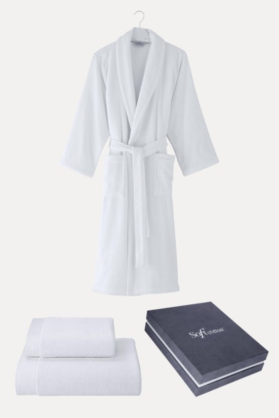 Unisex szlafrok MICRO COTTON + ręczniki + pudełko