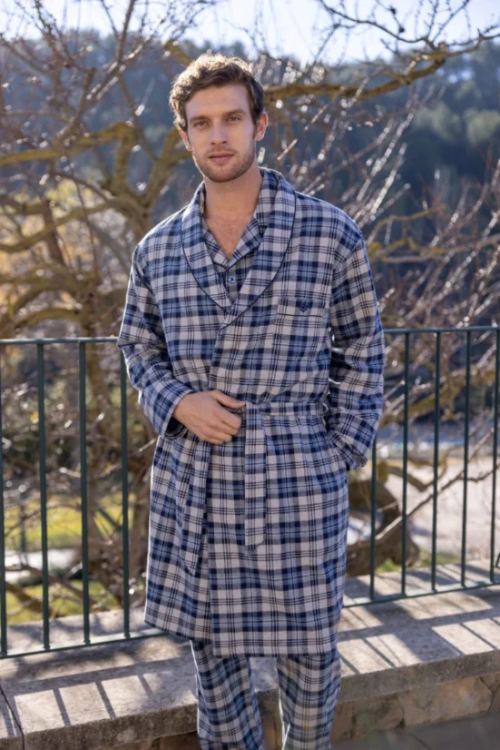 LUCAS férfi flanel fürdőköpeny - Méret: L, Szín: Sötét kék / Navy