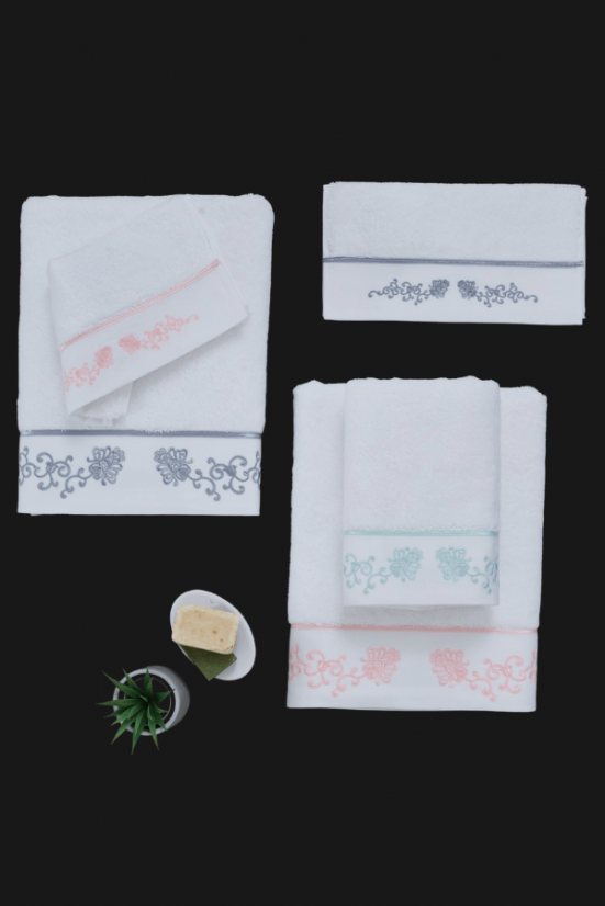 Kleines Handtuch DIARA 30 x 50 cm - Farbe: Weiß-Stickerei in Grau / Grey embroidery