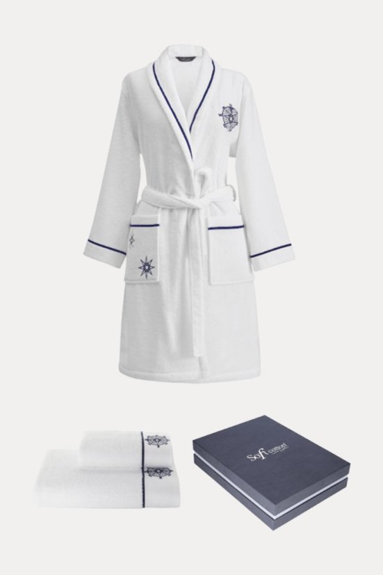 Bademantel MARINE LADY + Handtuch + Badetuch + box - Größe: S, Farbe: Dunkelblau / Navy