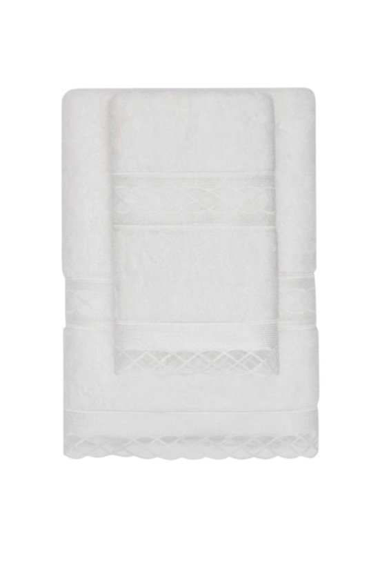 SELYA 85 x 150 cm-es csipkés fürdőlepedő - Szín: Vaj szín / Ecru