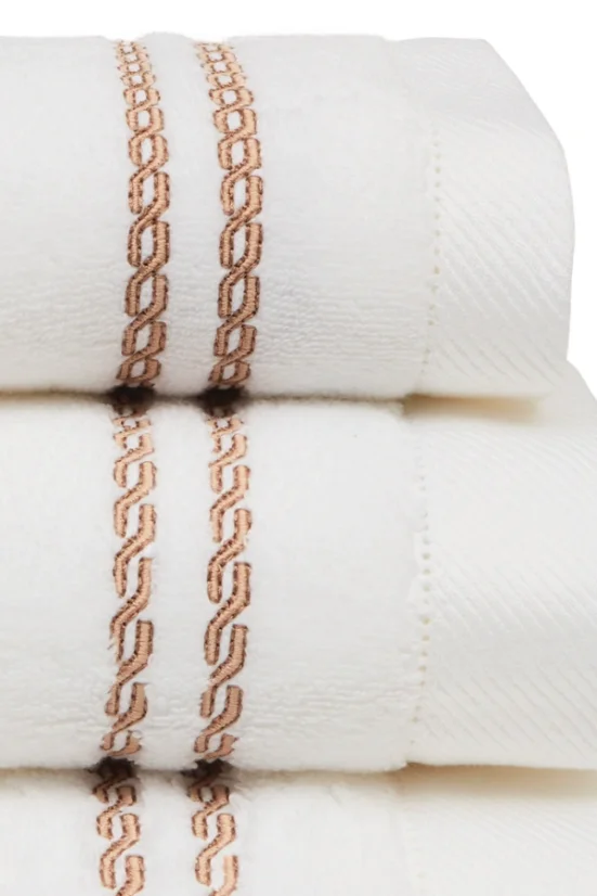 Prosop CHAINE 50 x100 cm - Culoare: Alb – Broderie bej