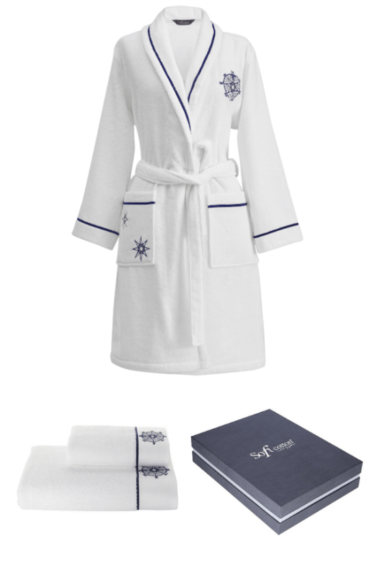 Halat pentru femei MARINE LADY + prosop + prosop de corp + cutie cadou - Mărime: XL, Culoare: Alb / White