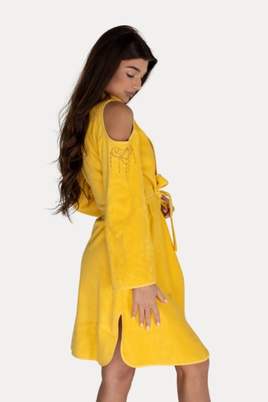 Krótki damski szlafrok GLORIA - Rozmiar: M, Kolor: Żółty