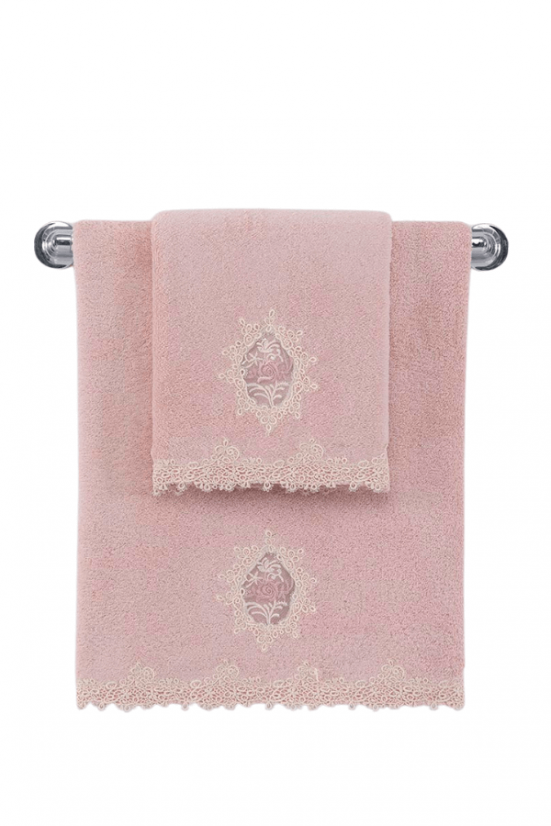 Bademantel DESTAN + Handtuch + Badetuch + box - Größe: L, Farbe: Altrosa / Dusty rose