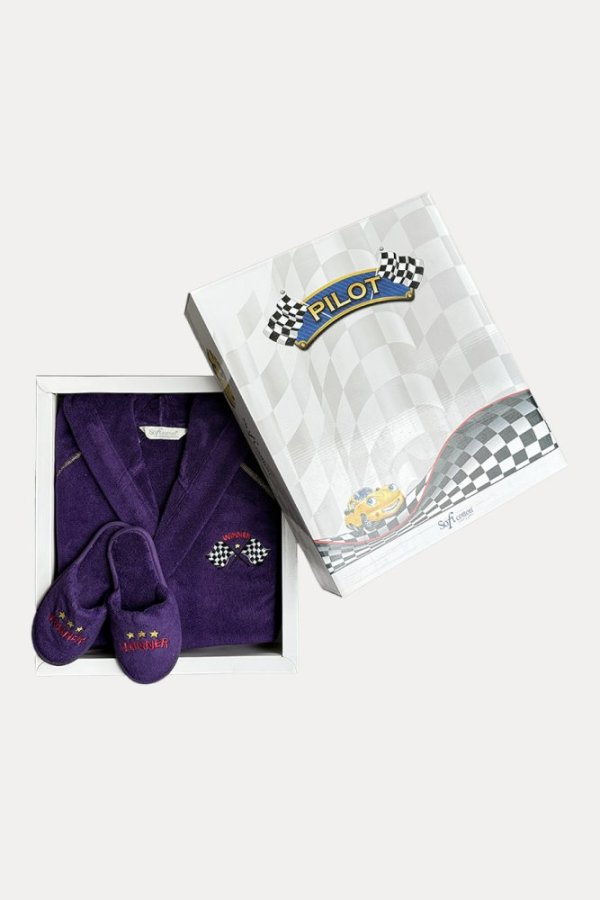 Dziecięcy szlafrok PILOT + kapcie w ozdobnym opakowaniu