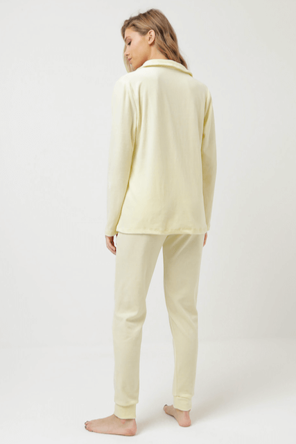 Warmes Damenpyjama CARLA - Größe: S, Farbe: Hellgelb / Light yellow