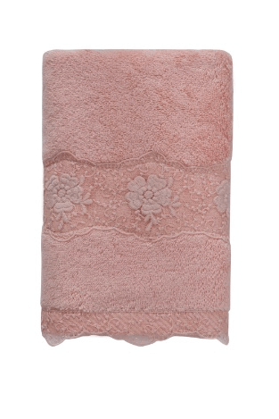 Handtuch STELLA mit Spitze 50x100 cm - Farbe: Pflaume / Plum red