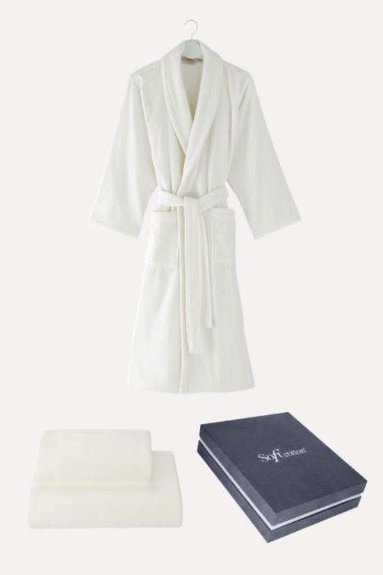 Unisex szlafrok MICRO COTTON + ręczniki + pudełko