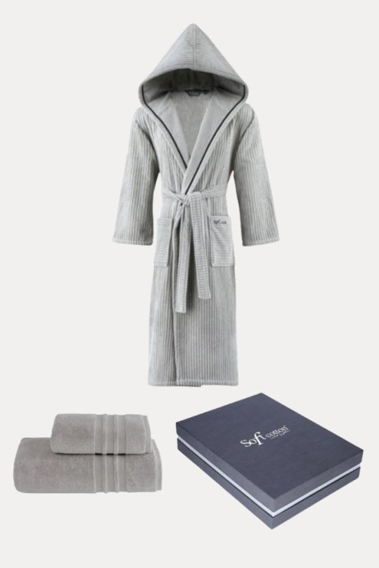 Halat unisex STRIPE + prosop + prosop de corp + cutie cadou