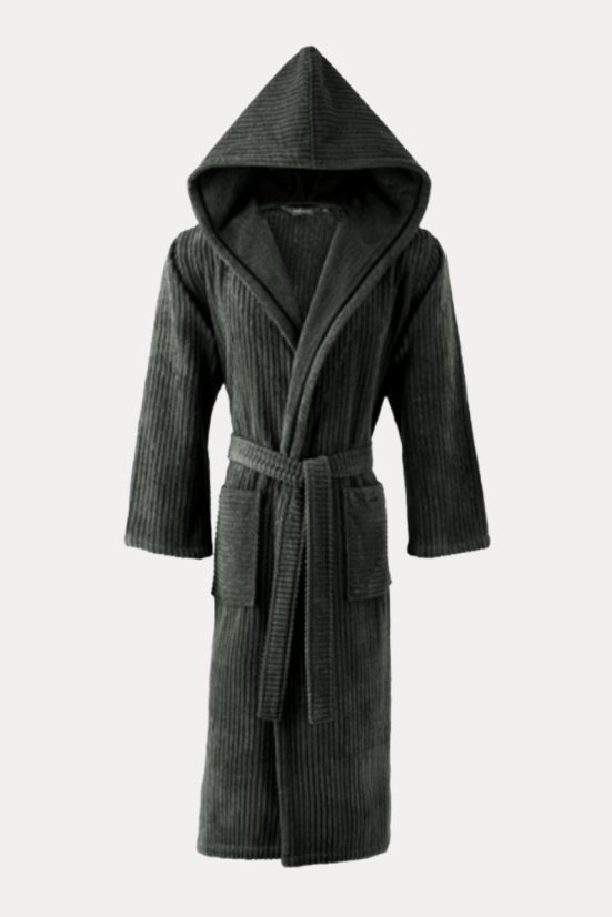 Unisex-Bademantel STRIPE mit Kapuze - Größe: M, Farbe: Schwarz Anthrazit / Black anthracite