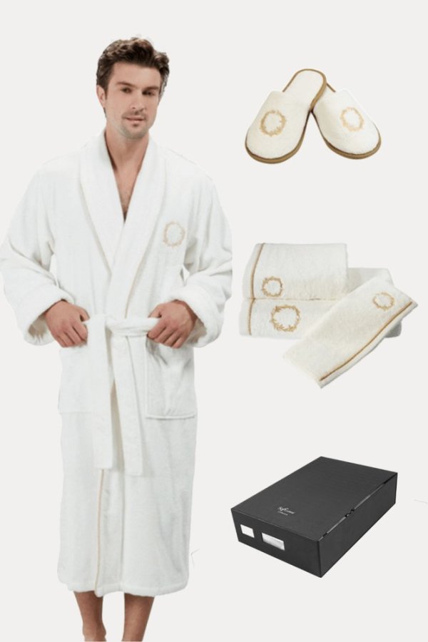 SEHZADE Herrenbademantel – Geschenkset mit Handtuch & Slippern