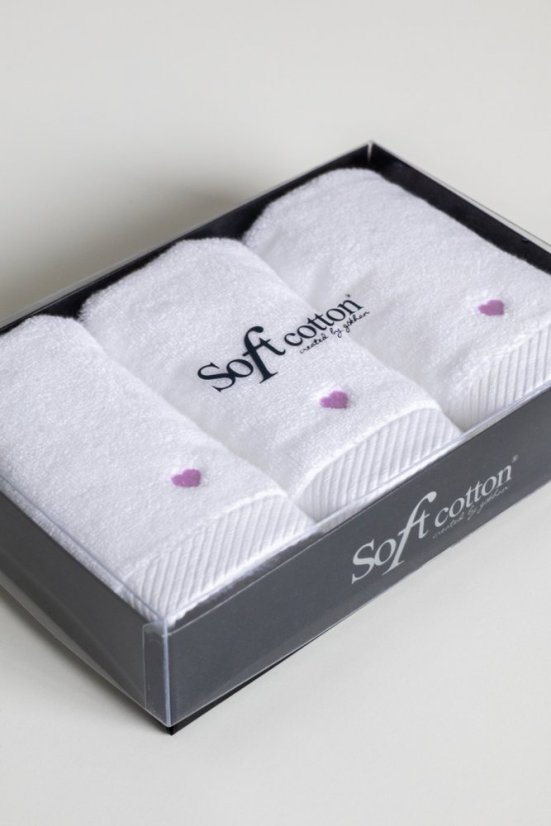 Darčeková sada malých uterákov MICRO LOVE, 3 ks - Farba: Biela / ružové srdiečka