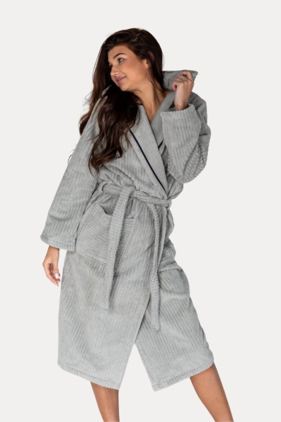 Unisex župan STRIPE s kapucí - Velikost: S, Barva: Šedá