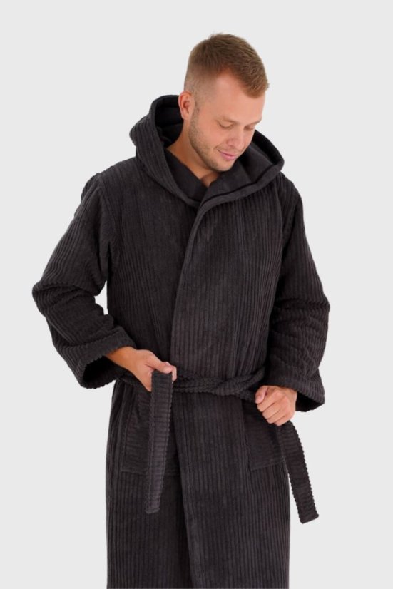 Unisex-Bademantel STRIPE mit Kapuze - Größe: M, Farbe: Grau / Grey