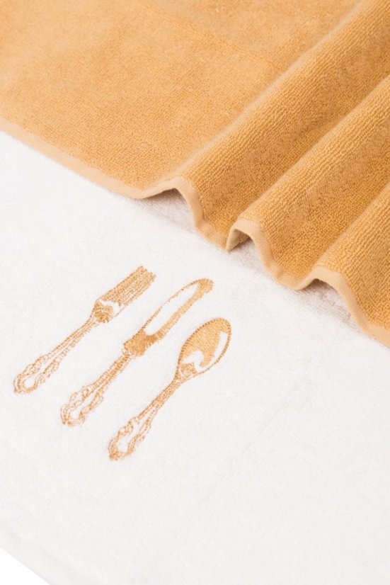 Prosoape de bucătărie HOME, 2 buc - Dimensiune: Set (2 buc, 40x60 cm), Culoare: Crem-Muștar /Cream-Mustard