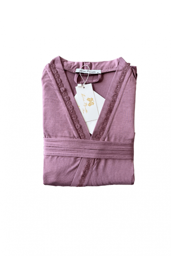 Damennachthemd aus Bambus ERICA mit Bademantel - Größe: L, Farbe: Berry