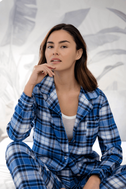 Dámské flanelové pyžamo SARA - Velikost: XL, Barva: Modrá