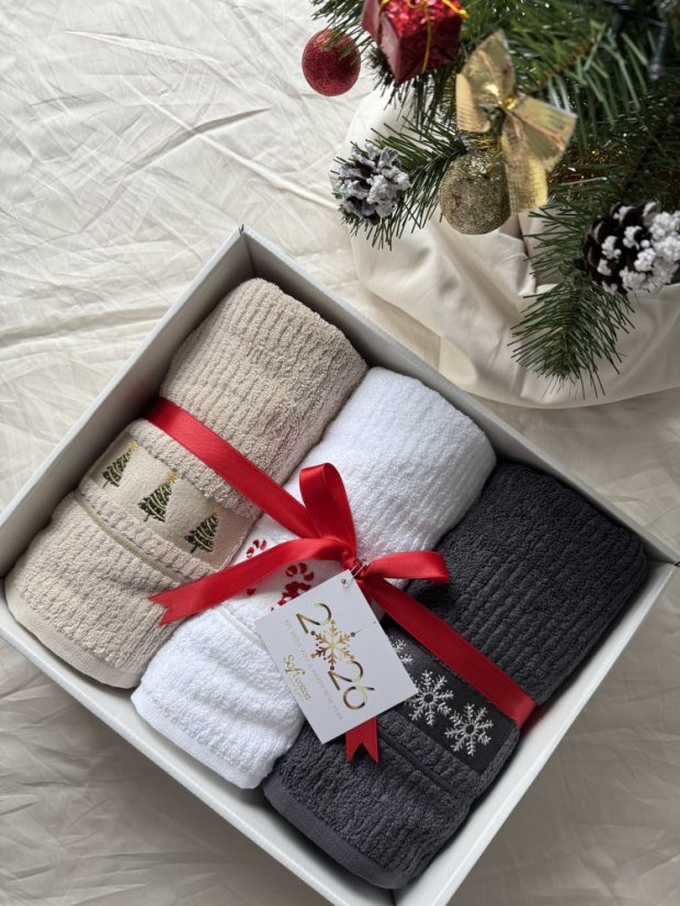 Zestaw prezentowy świątecznych ręczników MERRY, 3 szt.