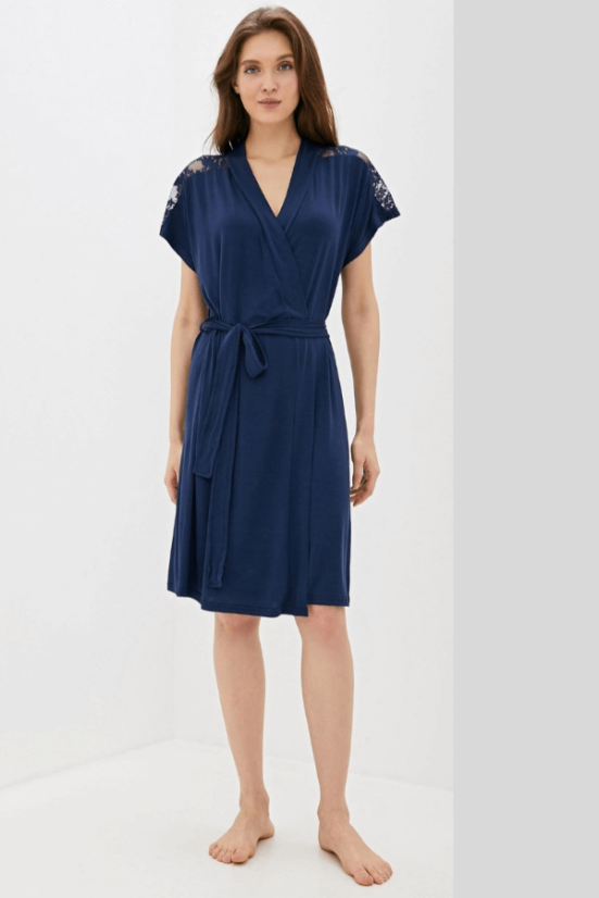 Damenbademantel aus Bambus ERIN - Größe: L, Farbe: Dunkelblau / Navy