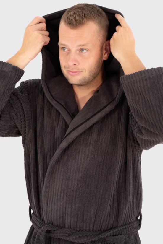 Unisex-Bademantel STRIPE mit Kapuze - Größe: M, Farbe: Grau / Grey