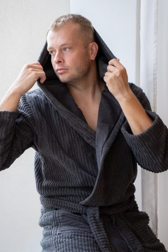 Unisex-Bademantel STRIPE mit Kapuze - Größe: M, Farbe: Grau / Grey