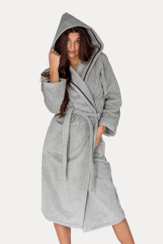 Unisex župan STRIPE s kapucí - Velikost: S, Barva: Šedá