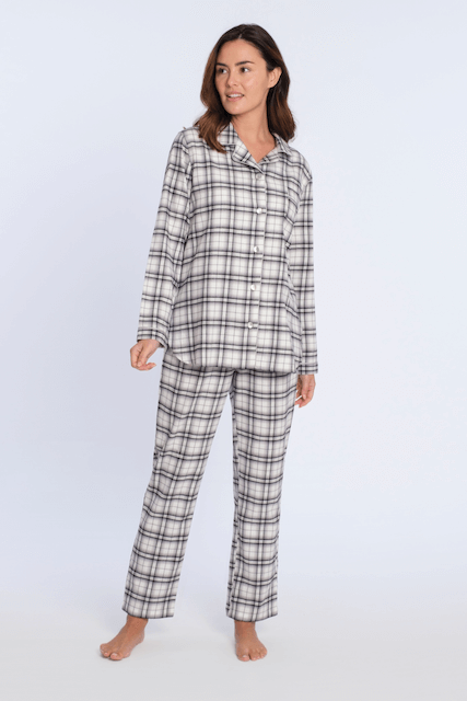 Flanelowa piżama damska BLANCA - Rozmiar: XL, Kolor: Kremowy / Czarny