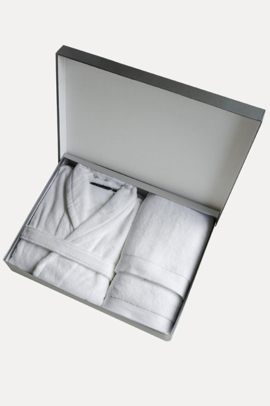 Unisex chalatas MICRO COTTON + rankšluostis + vonios rankšluostis + dovanų dėžutė