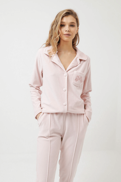 Warmes Damenpyjama CARLA - Größe: L, Farbe: Rosa / Pink