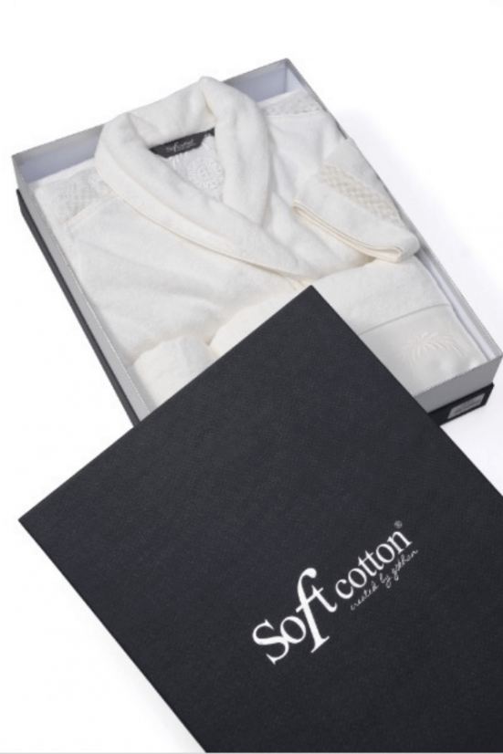 Damski szlafrok QUEEN + ręczniki + pudełko - Rozmiar: XL, Kolor: Śmietankowy