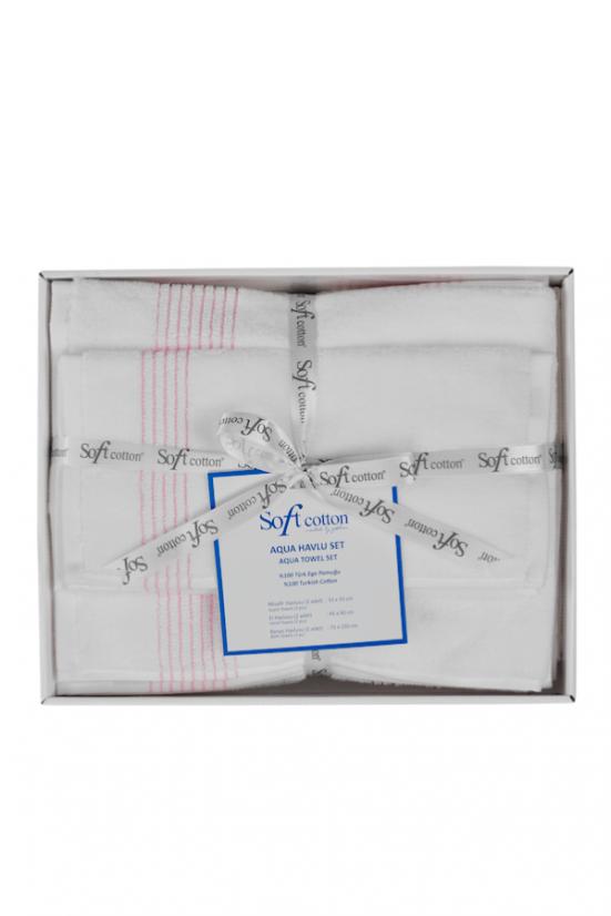 Podarunkowy zestaw ręczników AQUA, 5 szt - Rozmiar: Zestaw (2szt. ręcznik 33x33cm, 2szt. ręcznik 45x90cm, ręcznik 75x150cm), Kolor: Biały / różowy haft
