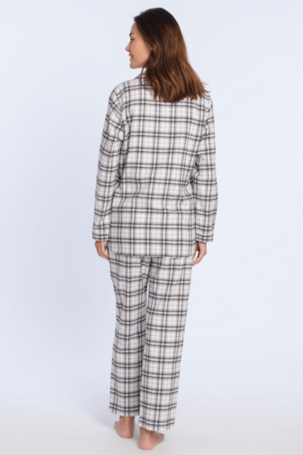 Flanelowa piżama damska BLANCA - Rozmiar: L, Kolor: Kremowy / Czarny