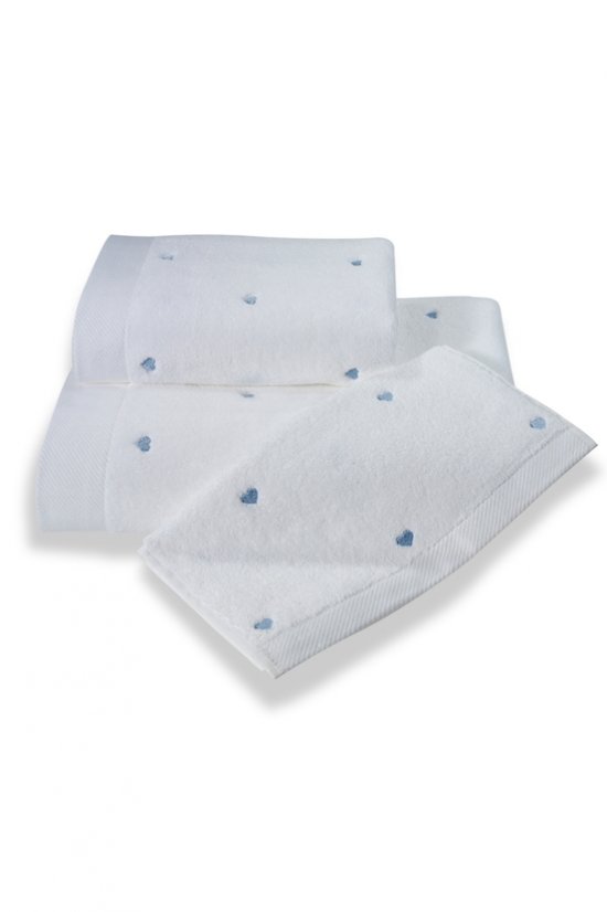 Dárková sada malých ručníků MICRO LOVE, 3 ks - Barva: Bílá / modré srdíčka