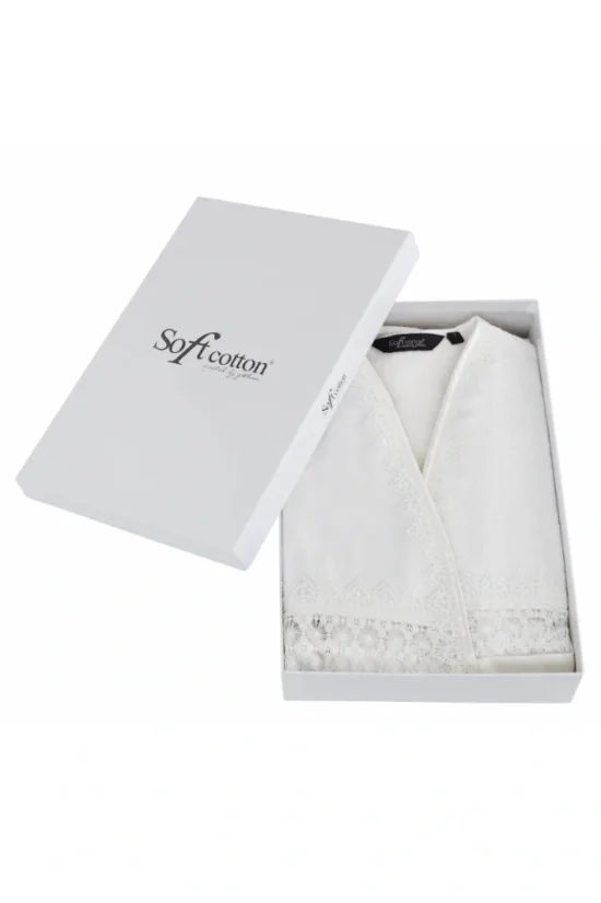 Eleganter Damenbademantel DEMET in einer Geschenkverpackung - Größe: XL, Farbe: Sahne / Ecru