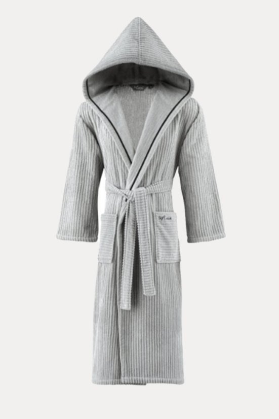 Unisex-Bademantel STRIPE mit Kapuze - Größe: M, Farbe: Schwarz Anthrazit / Black anthracite