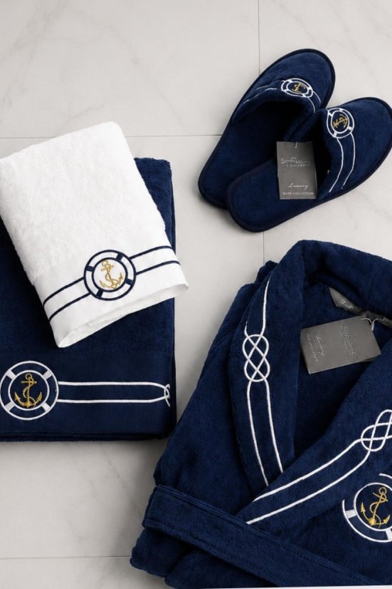 Herrenbademantel MARINE MAN in einer Geschenkverpackung + Handtuch + Badetuch