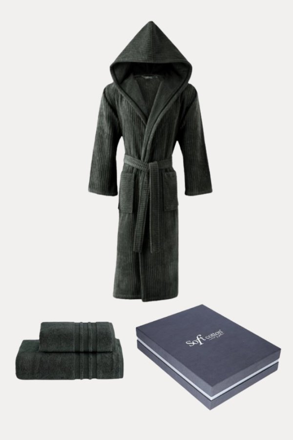 Unisex-Bademantel STRIPE + Handtuch + Badetuch + box