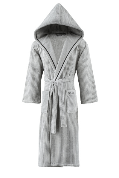 Unisex szlafrok STRIPE z kapturem - Rozmiar: S, Kolor: Szary