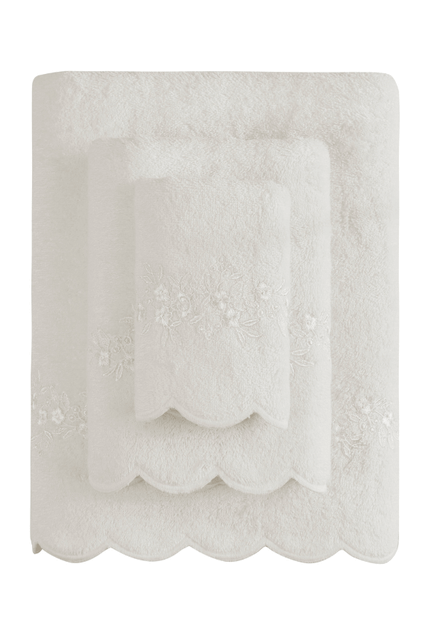 Badetuch SILVIA mit Spitze 85x150 cm - Farbe: Weiß / White