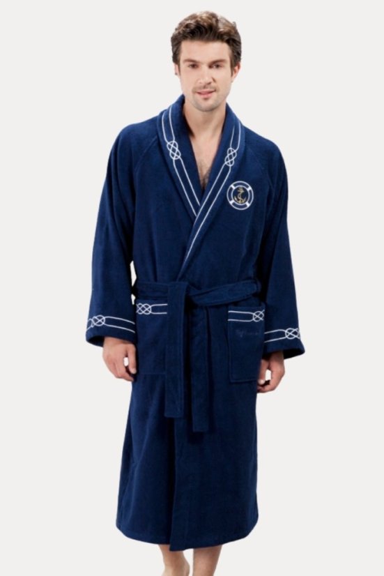 Moški kopalni plašč MARINE MAN v darilni škatli + brisača + kopalna brisača - Velikost: XL + brisača + kopalna brisača +  škatla, Barva: Bela