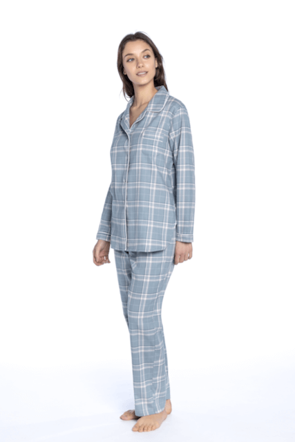Pijama din flanel pentru femei ISSA - Mărime: M, Culoare: Albastru deschis / Light blue