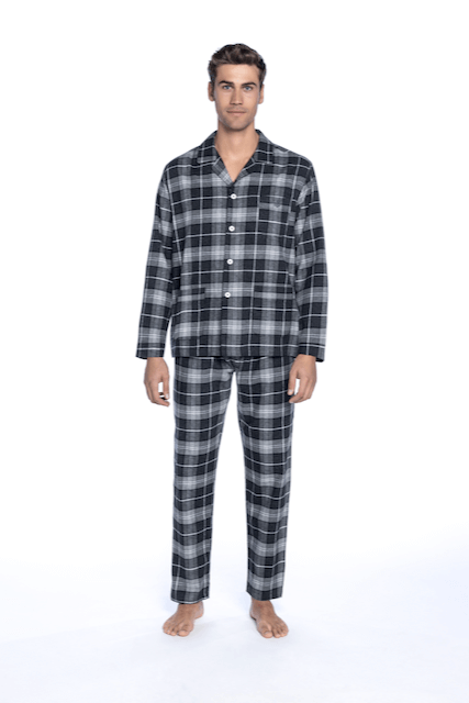 Herren Pyjamas aus Flanell SAMUEL - Größe: S, Farbe: Dunkelgrau / Dark grey