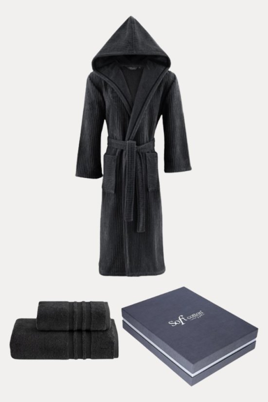 Unisex-Bademantel STRIPE + Handtuch + Badetuch + box