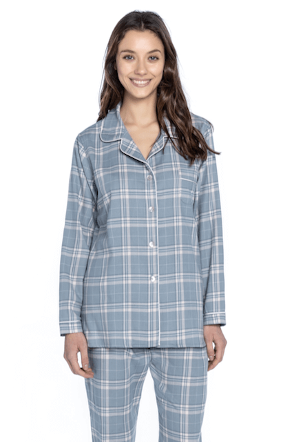 Pijama din flanel pentru femei ISSA - Mărime: XL, Culoare: Albastru deschis / Light blue