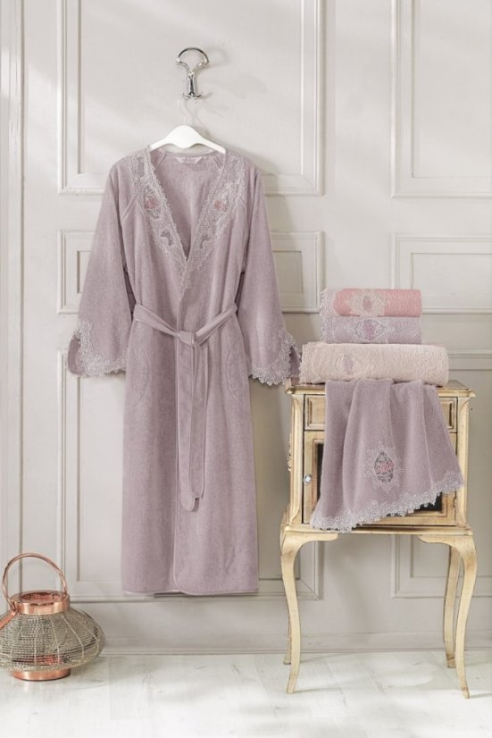 Dámsky elegantný župan DESTAN v darčekovom balení - Veľkosť: L, Farba: Fialová / Lila