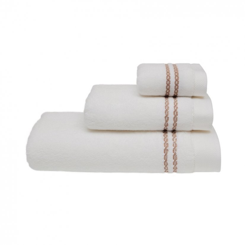 Handtuch CHAINE 50 x 100 cm - Farbe: Weiß-Stickerei in Beige / White-beige embroidery
