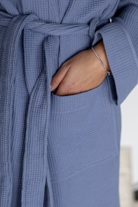 PIQUE uniszex gofri mintás fürdőköpeny - Méret: L, Szín: Fehér / White